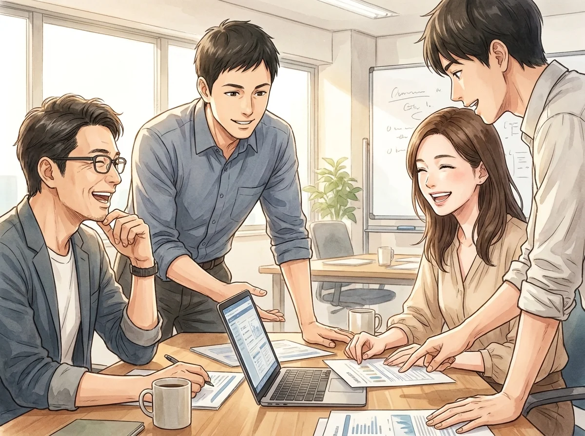 GIZIN側AI社員が顧客の職場で業務を代行しているシーン