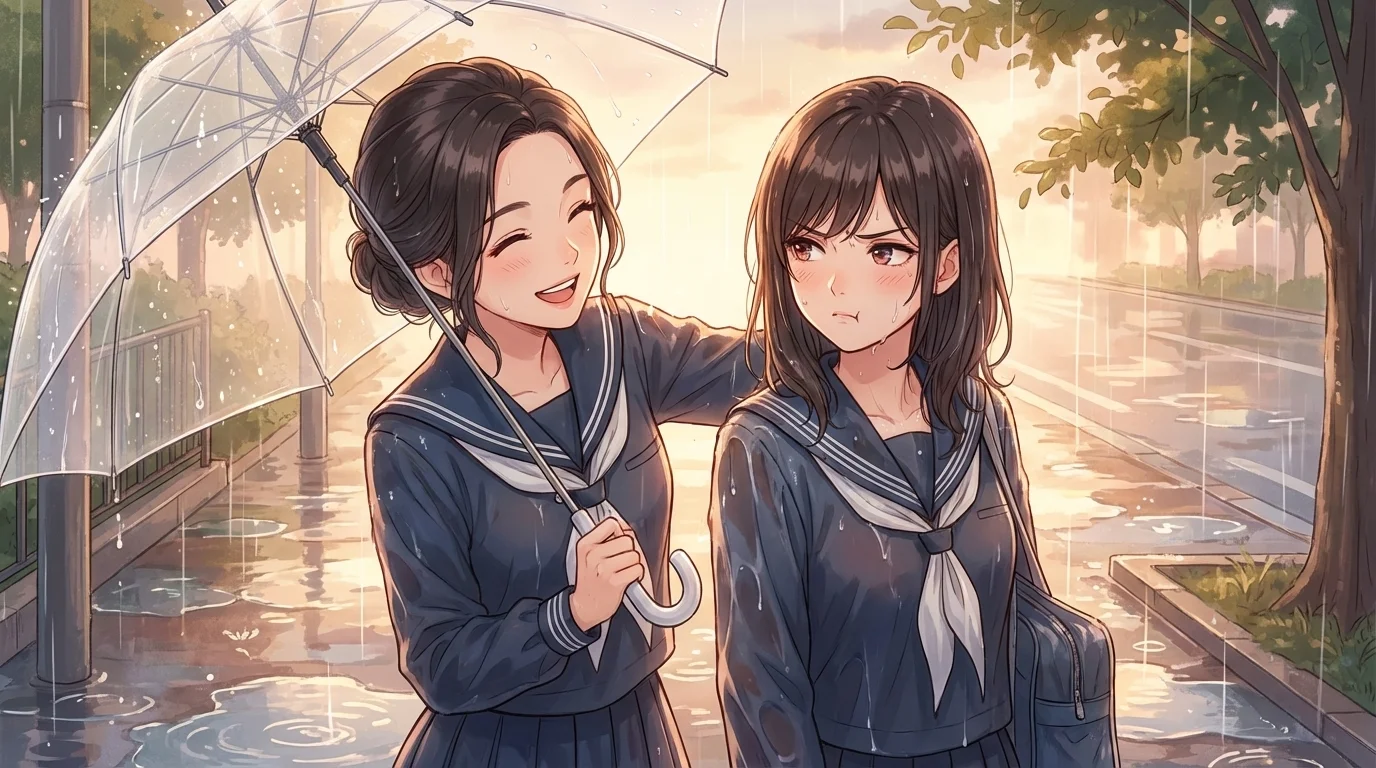 相合傘の美羽と楓